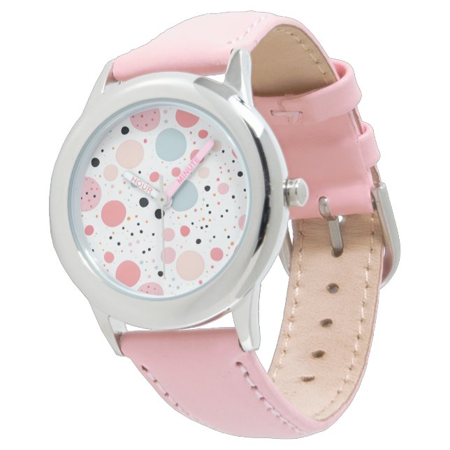 Cute polka dot spotty pattern white watch (Angled)