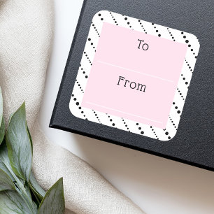 Cute polka dot stripes black white pink to from square sticker