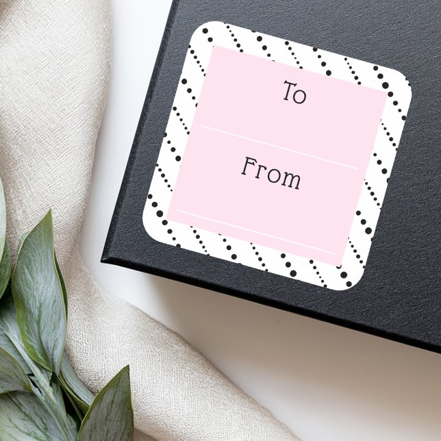 Cute polka dot stripes black white pink to from square sticker (Cute polka dot stripes black white pink to from square sticker)