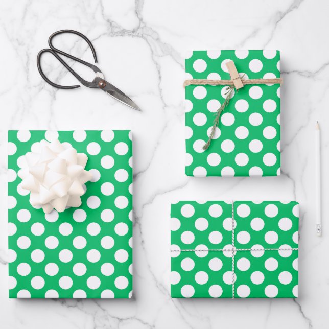 Cute polka dot tiled pattern green wrapping paper sheet (Front)