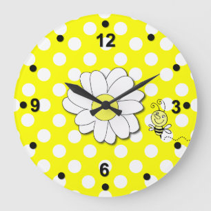 Cute Polka Dots & Bumble Bee Wall Clock
