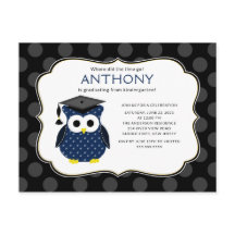 Cute Polka dots Grad Owl Boy Graduation Invitation