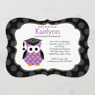 Cute Polka Dots Grad Owl Girls Graduation Invitation