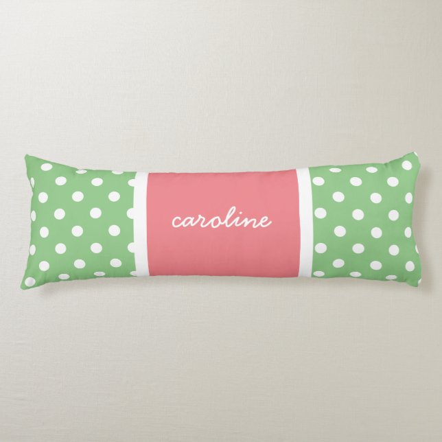 Cute Polka Dots, Lime & Rose, Add your name Body Cushion (Front)