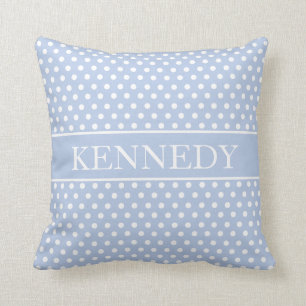 Cute Polka Dots Monogram   Light Blue White Cushion