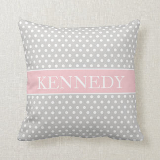 Cute Polka Dots Monogram | Light Grey Pink White Cushion