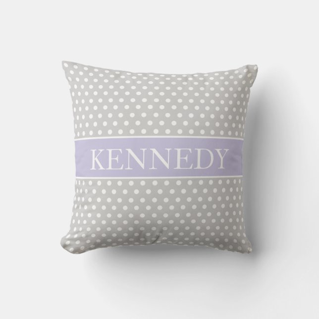 Cute Polka Dots Monogram | Light Grey Purple White Cushion (Front)