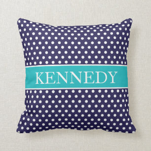 Cute Polka Dots Monogram   Navy Blue Turquoise Cushion