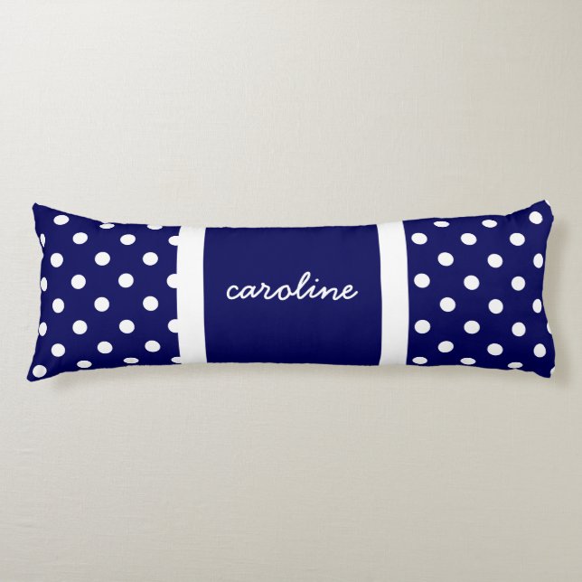 Cute Polka Dots, Navy & White, Add your name Body Cushion (Front)
