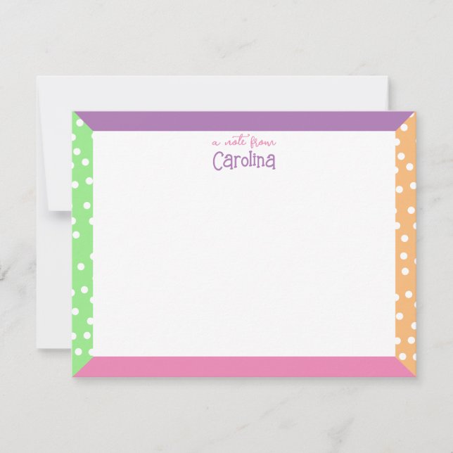 Cute Polka Dots & Pastel Frame Girly Stationery Card (Front)