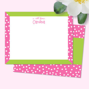 Cute Polka Dots Pink Green Frame Girly Stationery Card
