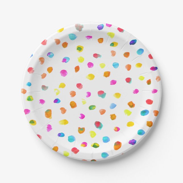 Cute polka dots rainbow girl's party paper plate (Front)
