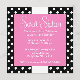 Cute Polka Dots Sweet Sixteen Birthday Invitation