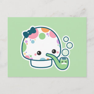 Cute Polka Dotted Mushroom with Bubble Pipe Postcard