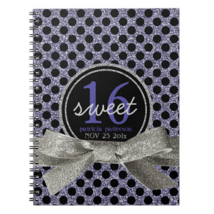 Cute Polkadot Sweet 16 Purple and Black Notebook