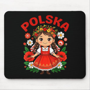 Cute Polska Girl Traditional Folk Dress Flowers Mouse Mat