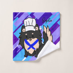 cute pom chef black  wash cloth
