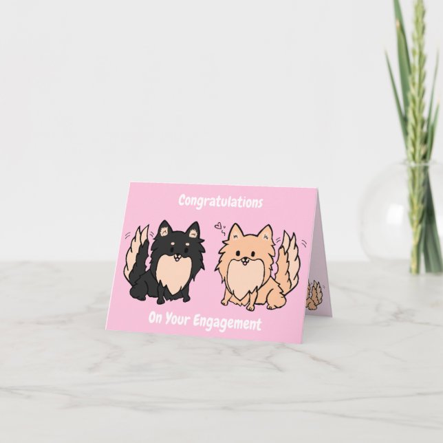 Cute Pom Engagement Congrats Blank Card (Front)