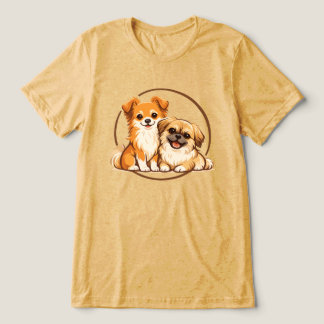 Cute Pomchi and Pekingese Dog Duo Illustration Tri-Blend Shirt