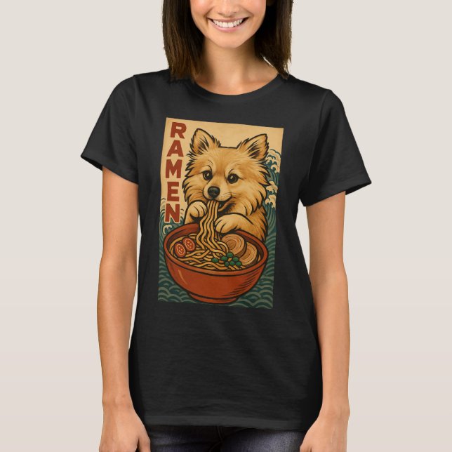 Cute Pomchi Dog Ramen Lover T-Shirt (Front)