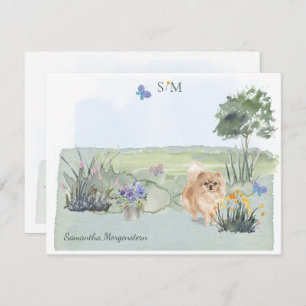 Cute Pomeranian Butterfly  Monogram & Name     Card