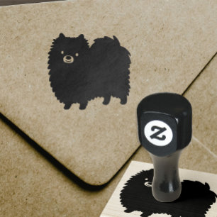 Cute Pomeranian Cartoon Dog Black Pom Pommie Rubber Stamp