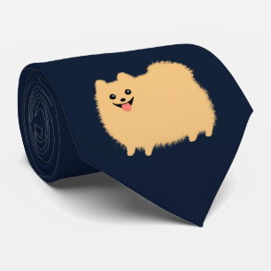Cute Pomeranian Cartoon Dog Pom Lover's Blue Tie