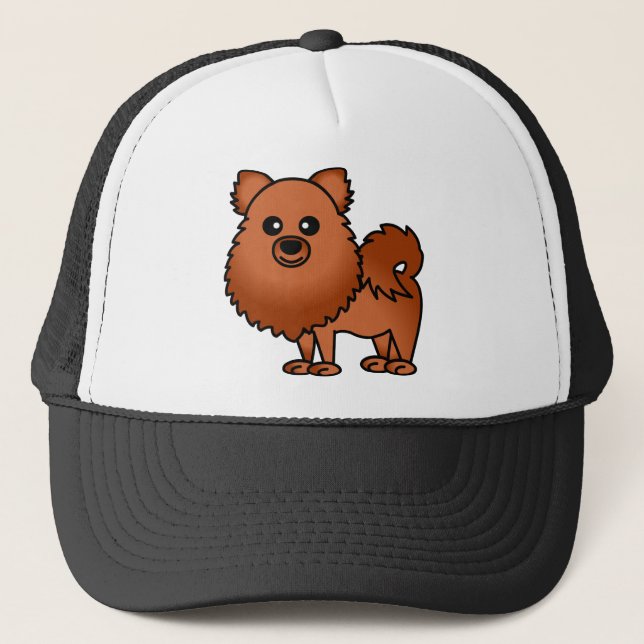 Cute Pomeranian Cartoon - Red Trucker Hat (Front)