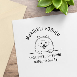 Cute Pomeranian Dog Arch Family Address Rubber Stamp