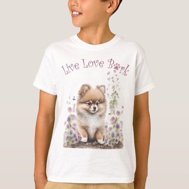 Cute Pomeranian Dog Floral T-Shirt (Front)