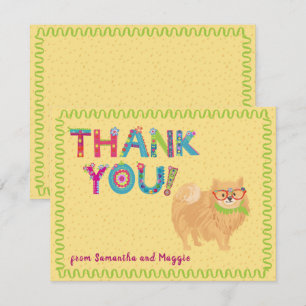Cute Pomeranian Dog Fun Colourful Floral Letters  Thank You Card