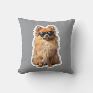 Cute Pomeranian Dog Funny Animals with Sunglasses Cushion