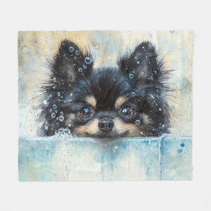 Cute Pomeranian Dog in the Bathtub Fleece Blanket