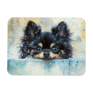 Cute Pomeranian Dog in the Bathtub Flexible Magnet