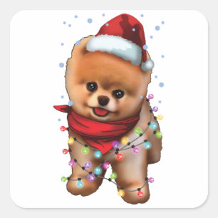 Cute Pomeranian Dog Lover Funny Xmas Holiday Gift Square Sticker