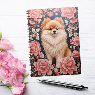 Cute Pomeranian Dog Pink Floral Notebook