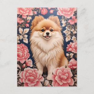 Cute Pomeranian Dog Pink Floral Postcard