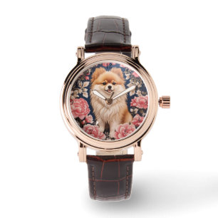 Cute Pomeranian Dog Pink Floral Thank You Card Watch