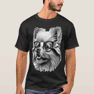 Cute Pomeranian Dog Wearing Nerd Glasses Funny Gra T-Shirt