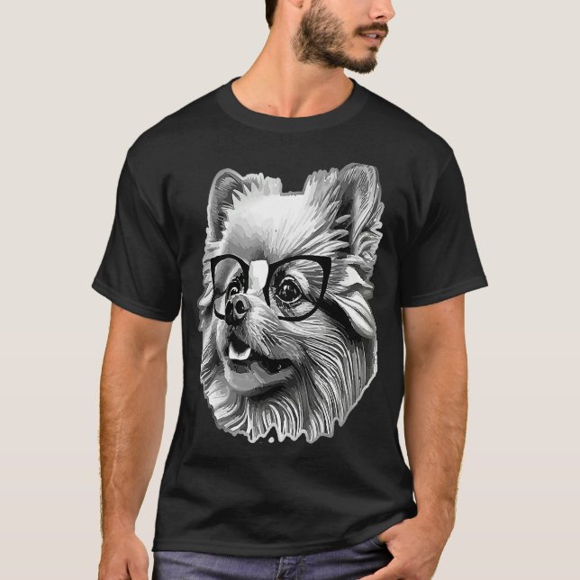 Cute Pomeranian Dog Wearing Nerd Glasses Funny Gra T-Shirt (Front)