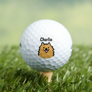 Cute Pomeranian Dog with Custom Name Golf Balls