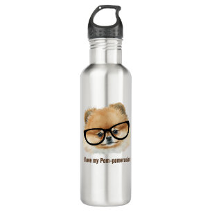Cute pomeranian dog with eye glasses 710 ml water bottle
