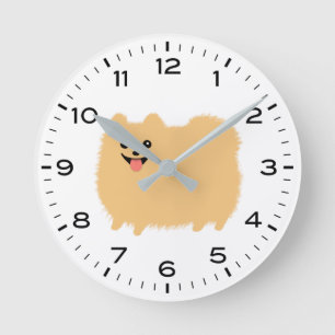 Cute Pomeranian Dog with Hours and Minutes Round Clock