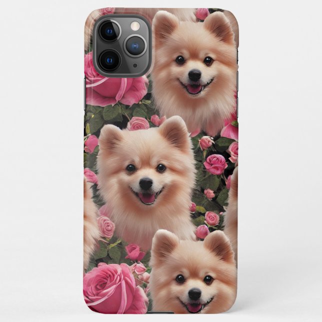 Cute Pomeranian Enchanted Pink Rose Garden iPhone Case (Back)