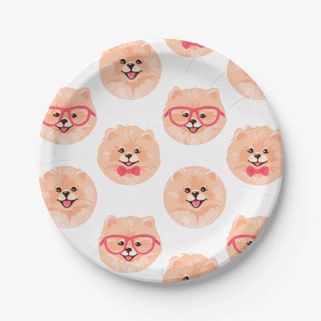 Cute Pomeranian Face Pattern Dog Party Paper Plate (Front)