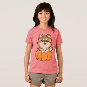 Cute Pomeranian Fall Pumpkin Illustration Tri-Blend Shirt