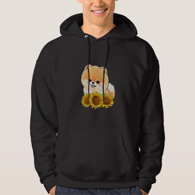 Cute Pomeranian Flower Dog Sunflower Hoodie (Front)