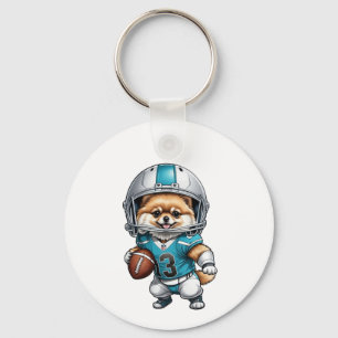 Cute Pomeranian Football Uniform Metal Keychain 2"