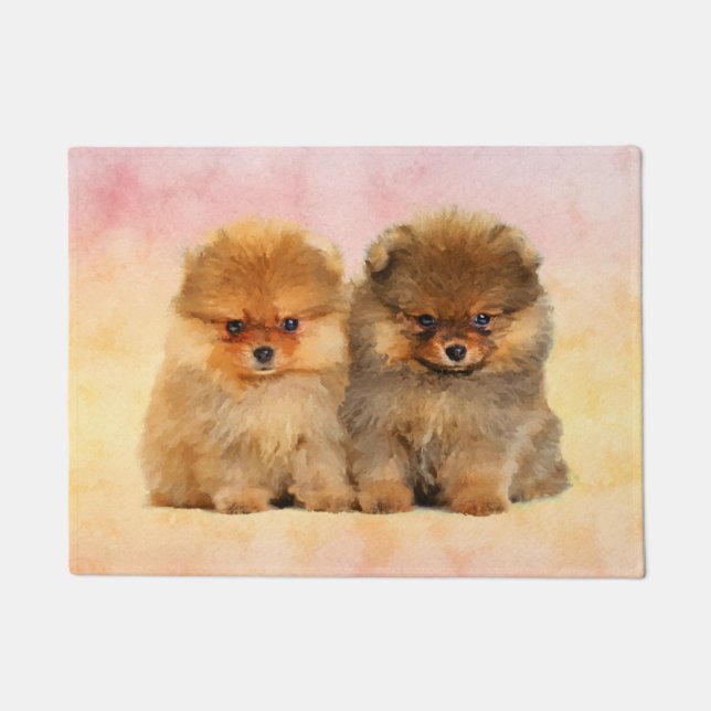 Cute Pomeranian German Spitz  Puppies Doormat (Front)