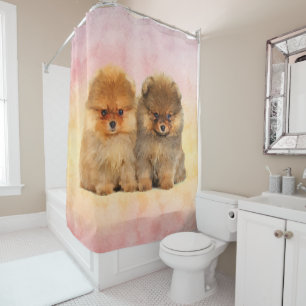 Cute Pomeranian German Spitz Puppies Shower Curtain